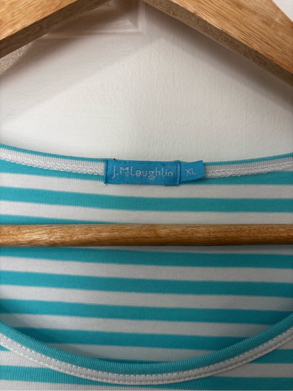 J McLaughlin XL striped 3/4 tee white blue preppy modal cotton blend coastal - Picture 2 of 6